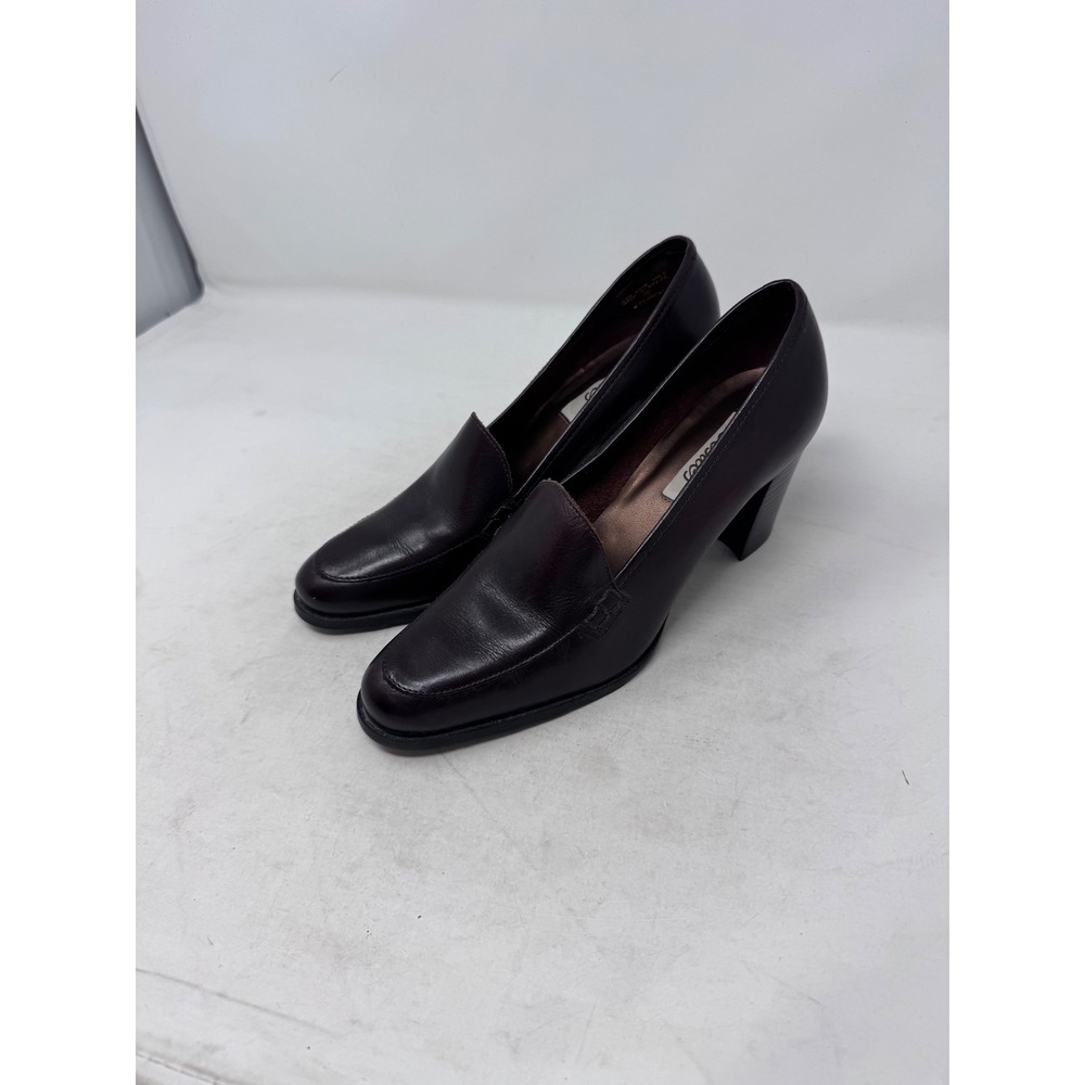 Vintage 90s Westies Loafer Heels Brown Size 8.5 Leather Block Heel Dark Academia
